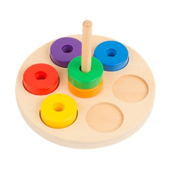 Wooden Colourful Stacking Rings on Dowel with Tray - From 11 months